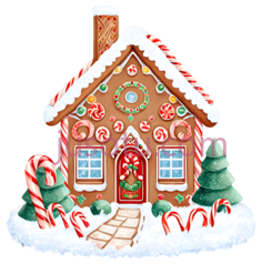 姜饼屋,卡通,棕色,白色,绿色PNG