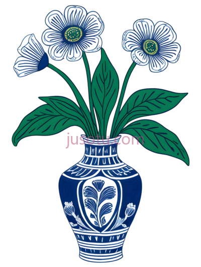 花瓶,插画,蓝色,白色, PNG