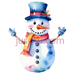 雪人,卡通,蓝色,红色,橙色PNG