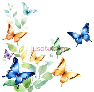 蝴蝶,水彩画,蓝色,橙色,紫色, PNG