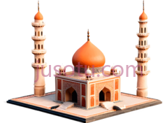 清真寺,现代3D,橙色,白色PNG