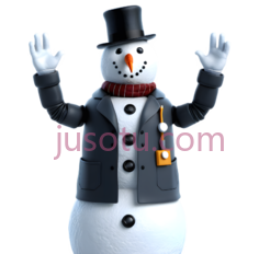 雪人,卡通,白色身体, 黑色帽子, 红色围巾PNG