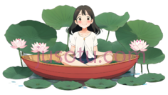 女孩,卡通,白色上衣,蓝色裤子PNG