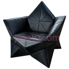黑色皮沙发椅,星形底座PNG