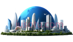 地球仪,现代城市景观,蓝色PNG