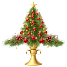 圣诞树,插画,绿色,红色,金色PNG