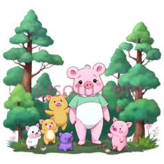 小猪,小狗,小熊,小猫,卡通,紫色PNG