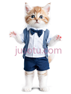小猫,穿着蓝色背带裤,白色衬衫,橙色,白色PNG