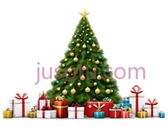 圣诞树,装饰有彩灯,星星,绿色PNG