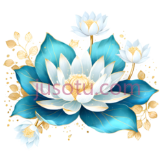 莲花,插画,白色,蓝色,黄色PNG