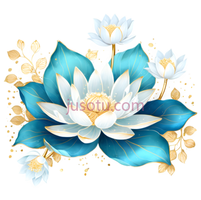莲花,插画,白色,蓝色,黄色, PNG
