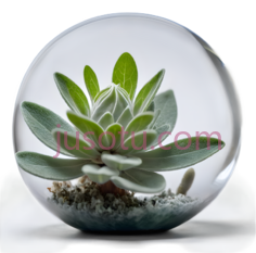 多肉植物,球形玻璃容器内景,绿色PNG