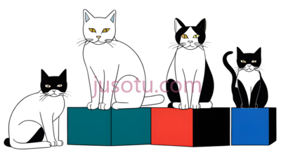 猫,立方体,卡通,彩色,绿色, 红色, 蓝色, PNG