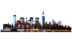 城市天际线,夜景,蓝色,黄色PNG