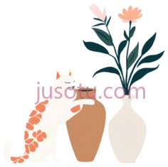 猫,花瓶,卡通,白色,橙色,棕色,米色PNG