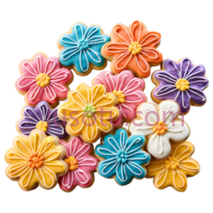 花朵饼干,彩色,可爱PNG