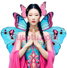 蝴蝶仙子,与现代结合,蓝色,粉色PNG