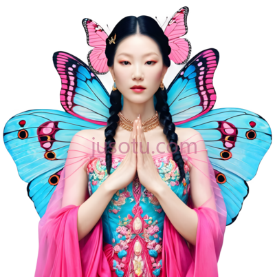 蝴蝶仙子,与现代结合,蓝色,粉色, PNG