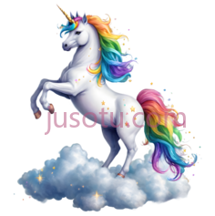 独角兽,卡通,白色身体,彩虹色鬃毛,尾巴PNG