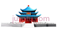 亭子,中式建筑,蓝色屋顶,红色墙壁PNG