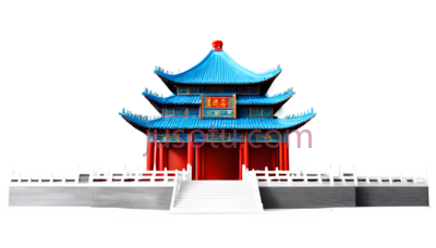 亭子,中式建筑,蓝色屋顶,红色墙壁, PNG