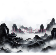 山水画,水墨画,黑白PNG