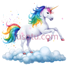 独角兽,卡通,白色身体,彩虹色鬃毛,尾巴PNG