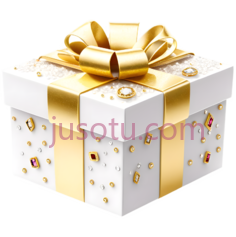 礼物盒,方形,白色,金色PNG