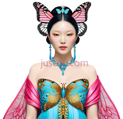 女人,蝴蝶仙子,梦幻,蓝色,粉色, PNG