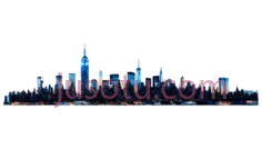 城市天际线,夜景,蓝色调PNG