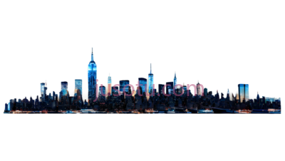 城市天际线,夜景,蓝色调, PNG
