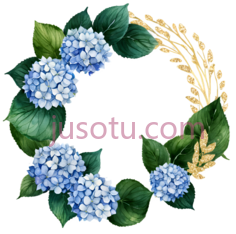 绣球花,水彩画,蓝色,绿色PNG