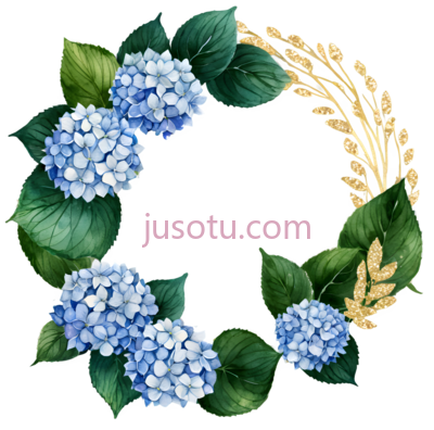 绣球花,水彩画,蓝色,绿色, PNG