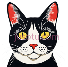 猫,卡通,黑色,白色,红色,黄色PNG