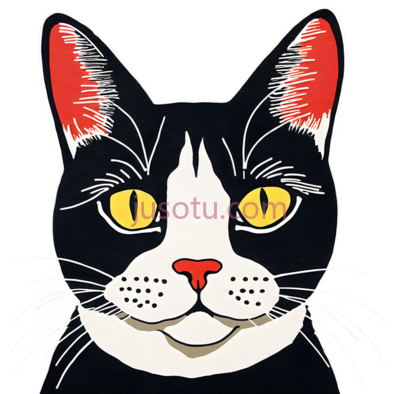 猫,卡通,黑色,白色,红色,黄色, PNG