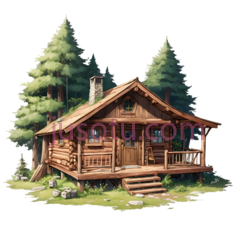 小木屋,卡通,棕色屋顶,墙壁PNG