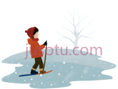 滑雪者,卡通,红色上衣,棕色裤子,橙色帽子PNG