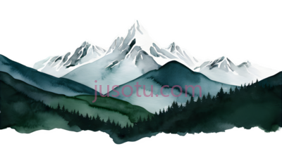 山脉,水墨画,白色,绿色, PNG