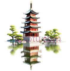 大雁塔,湖泊,镜像PNG