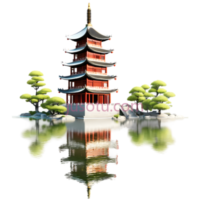 大雁塔,湖泊,镜像, PNG
