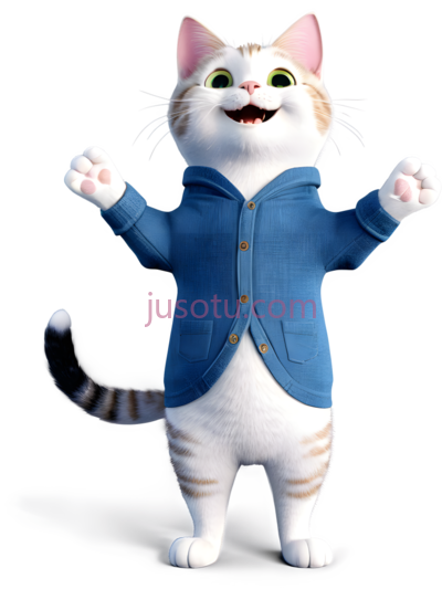 卡通猫,白色带橙色条纹, PNG