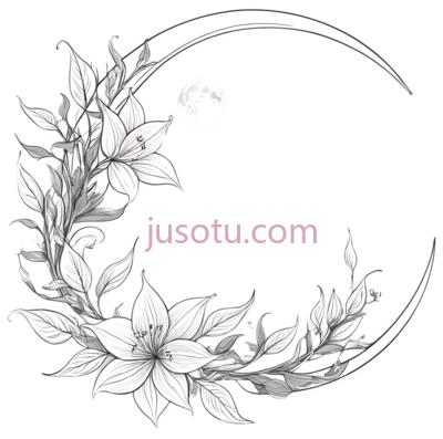 月亮,花朵,线条画,白色, PNG