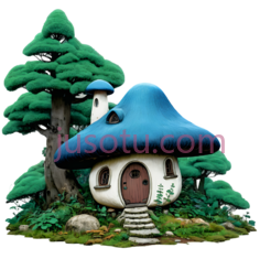 小屋,卡通,蓝色屋顶,白色墙壁PNG