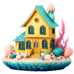 房子,卡通,黄色, 蓝色PNG