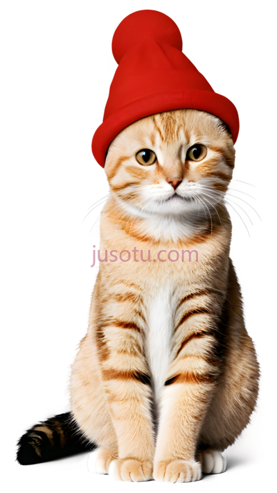 猫,戴红色帽子,橙色, PNG