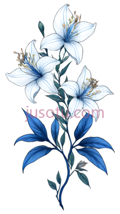 百合花,插画,白色,蓝色PNG