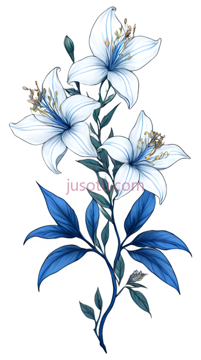 百合花,插画,白色,蓝色, PNG