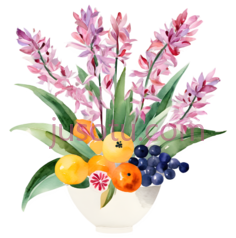 水果,花,插画,粉色,黄色,紫色,绿色PNG