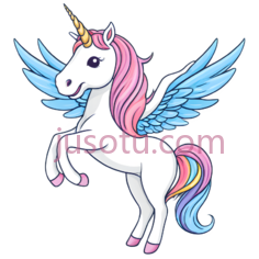 独角兽,卡通,白色,粉色,蓝色,黄色PNG