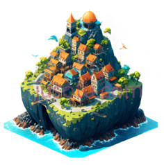 岛屿,卡通,蓝色,绿色,橙色PNG